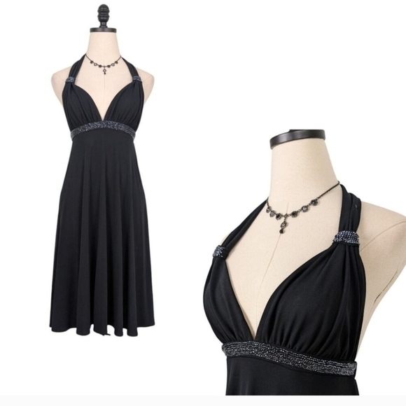 Express Dresses & Skirts - NWT Express Black Halter Dress With Beads Size Medium Brand New